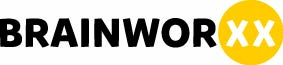 Das Bild zeigt ein Logo mit dem Wort "BRAINWORX" in fetten schwarzen Großbuchstaben. Der Hintergrund ist weiß, und die Buchstaben "XX" befinden sich in einem gelben Kreis.
