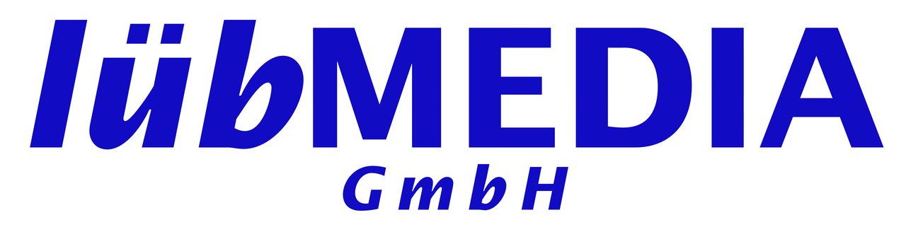 Das Bild zeigt das Logo von lübMEDIA GmbH. Der Schriftzug ist in blauer Farbe gehalten, wobei "lübMEDIA" groß und fett geschrieben ist. Darunter steht "GmbH" in kleinerer Schriftgröße. Der Hintergrund des Logos ist weiß.