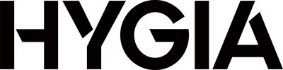 Ein schwarzes Logo auf weißem Hintergrund. Das Logo besteht aus dem Wort "HYGIA" in großen, kräftigen Buchstaben.