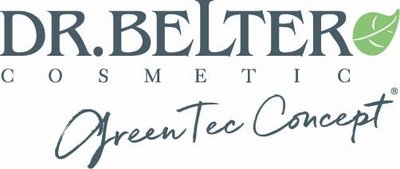 Das Bild zeigt das Logo von DR.BELTER Cosmetic. In Großbuchstaben steht "DR.BELTER", darunter in kleiner Schrift "COSMETIC". Unten steht in geschwungener Schrift "GreenTec Concept". Rechts neben "DR.BELTER" ist ein grünes Blatt abgebildet.